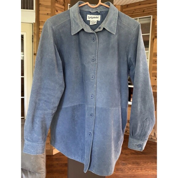 Bagadette 100% Suede Leather Shirt Jacket Women S Periwinkle Blue Button Down - Picture 1 of 10